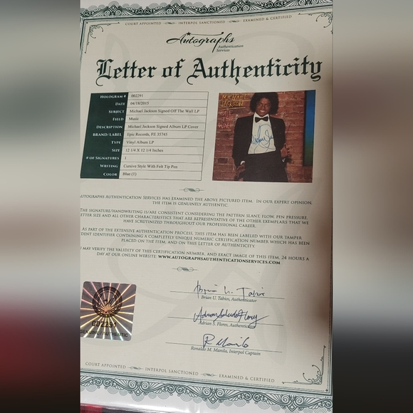 MICHAEL JACKSON AUTOGRAPHED VINYL - Picture 3 of 6